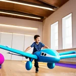 슈퍼윙스 어린이 드론 상품 - **Prompt: Focused Young Pilot Navigating an Indoor Obstacle Course**
    "A bright, cheerful image f...