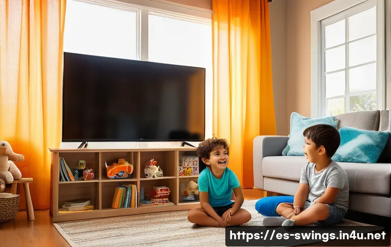 슈퍼윙스 유료 채널 방송 시간표 - A colorful scene of young Hispanic children sitting in a cozy living room, watching Super Wings on a...