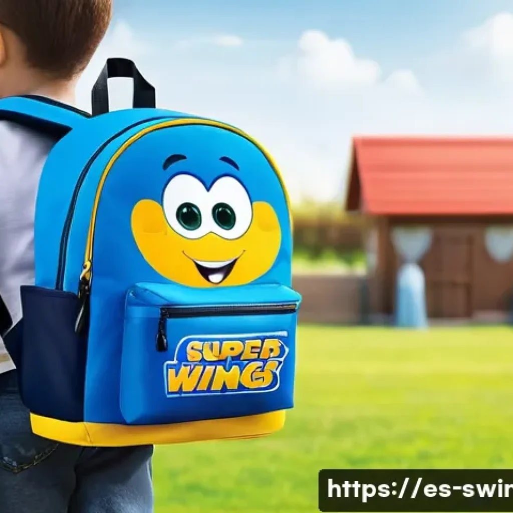 슈퍼윙스 키즈 백팩 신제품 - A vibrant and colorful children's backpack featuring popular Super Wings characters Jett and Donnie,...
