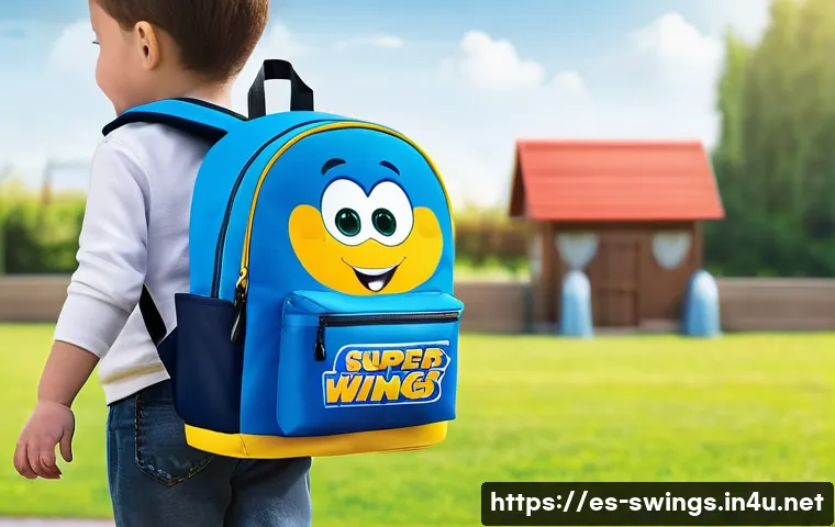 슈퍼윙스 키즈 백팩 신제품 - A vibrant and colorful children's backpack featuring popular Super Wings characters Jett and Donnie,...