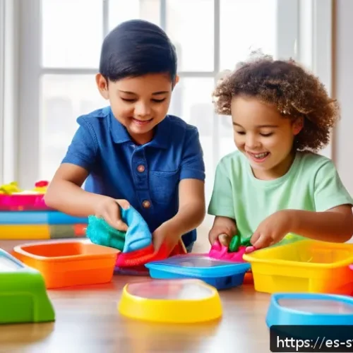 Home 31 슈퍼윙스 장난감 관리 팁 - A bright and colorful playroom scene featuring a diverse group of children carefully cleaning their ...