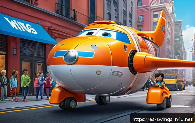 슈퍼윙스 유니와 변신 장면 - A highly detailed scene of a futuristic transforming Super Wings character in mid-transformation fro...